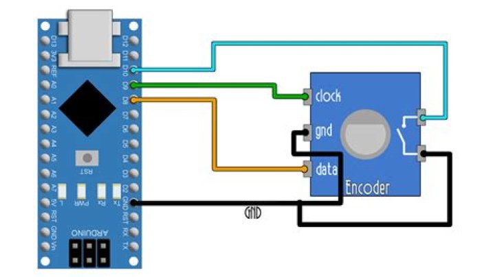 How do you wire a rotary encoder in Arduino?