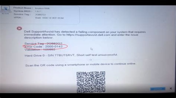 What is error code 0142 in Dell Inspiron?